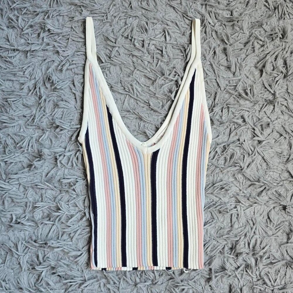Striped Ribbed V-Neck Crop Tank Top in Pastel Multicolor